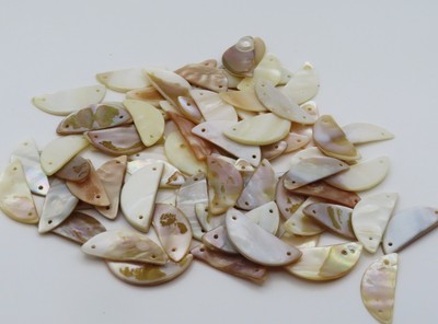 15 Half circle mother of pearl 2-hole beads, Half circle shell connectors