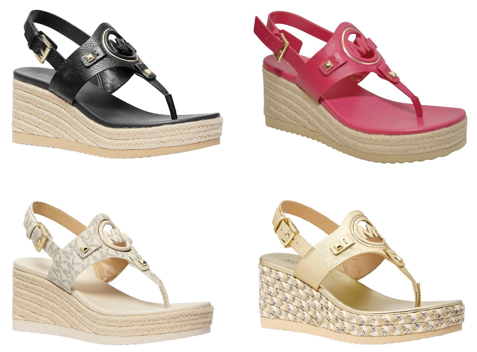 Michael Kors Aubrey Cutout Leather Wedge Sandal Gold/Cream