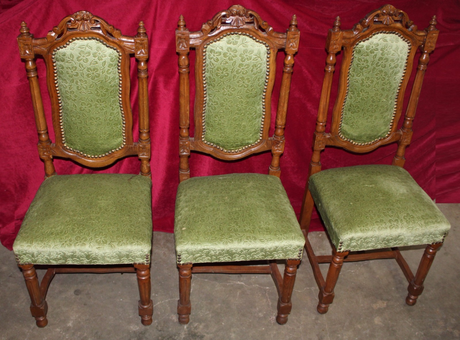 Antique French Renaissance Heavily Carved Dining Chairs, Set of Six