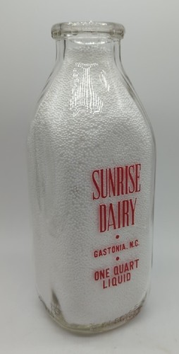 Sunrise Dairy Milk Bottle Gastonia NC Short Square Pyro Red Quart Gaston County