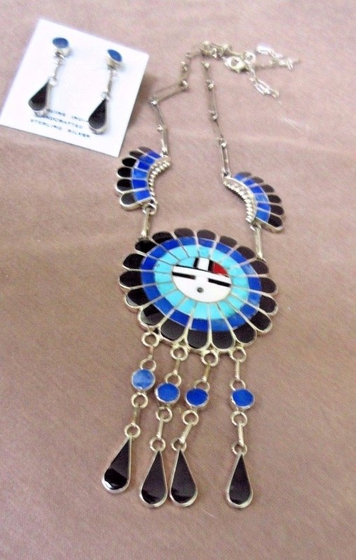 Native Zuni Multiples Pierres Soleil Kachina Collier & Boucles Par Jd Massie