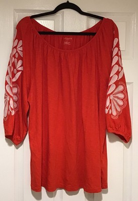 Nwt Talbots 2X 20W Orange 3/4 Embroidered Sleeve Scoop Neck Knit Top