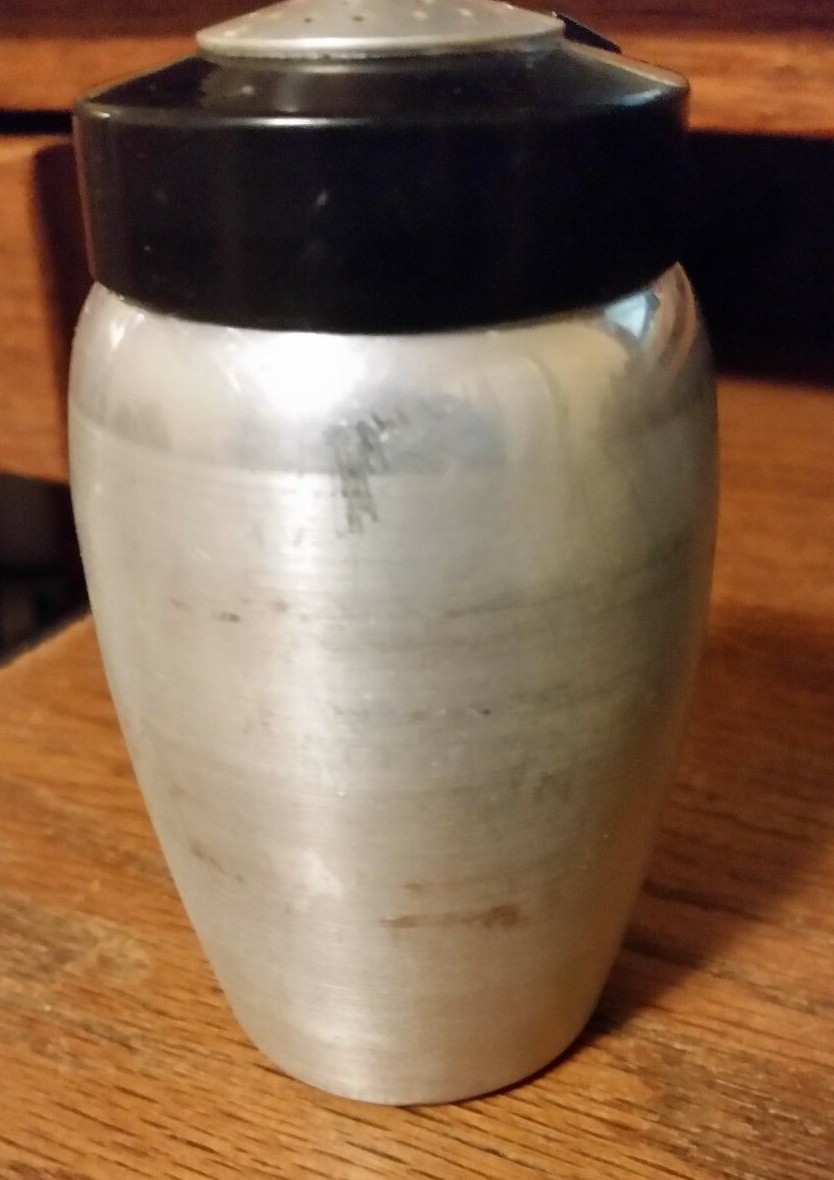 Vintage Kromex Spun Aluminum Pepper Shaker- Black Lid
