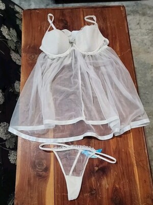 Victoria's Secret Sexy Little Things Ivory Nightie Thong Set Wedding NWOT 34B