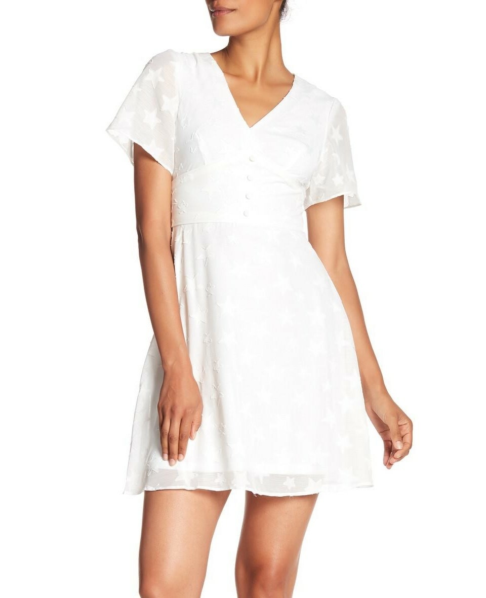 Nicole Miller 154474 Women's V-Neck Flutter Sleeve Dress Ivory Sz. 10