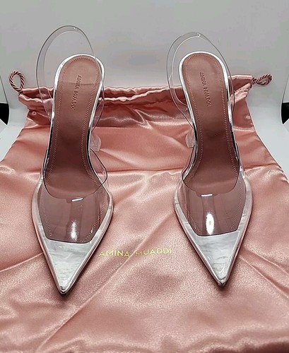 Amina Muaddi Holli Glass PVC Pumps Clear Slingback Heels