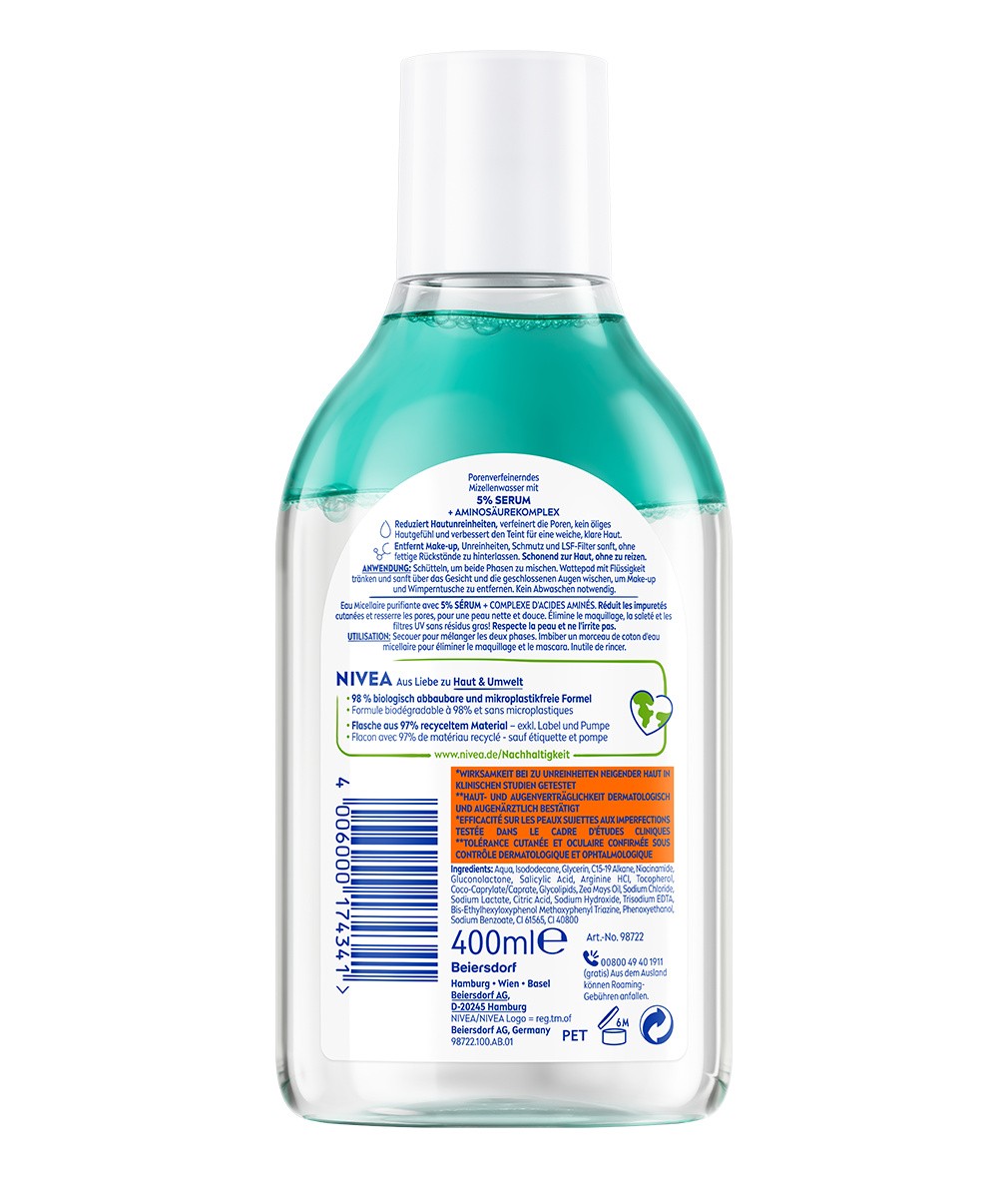 NIVEA Derma Skin Clear Mizellenwasser 3 x 400ml - Bild 3 von 3