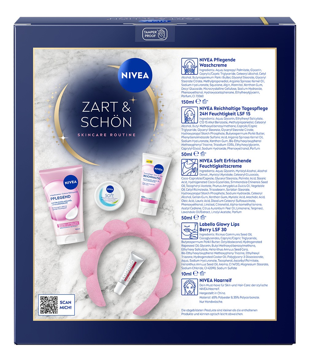 NIVEA Set Zart & Schön Geschenkset 2026 Tagespflege Waschcreme Haarreif Lippen - Bild 7 von 7