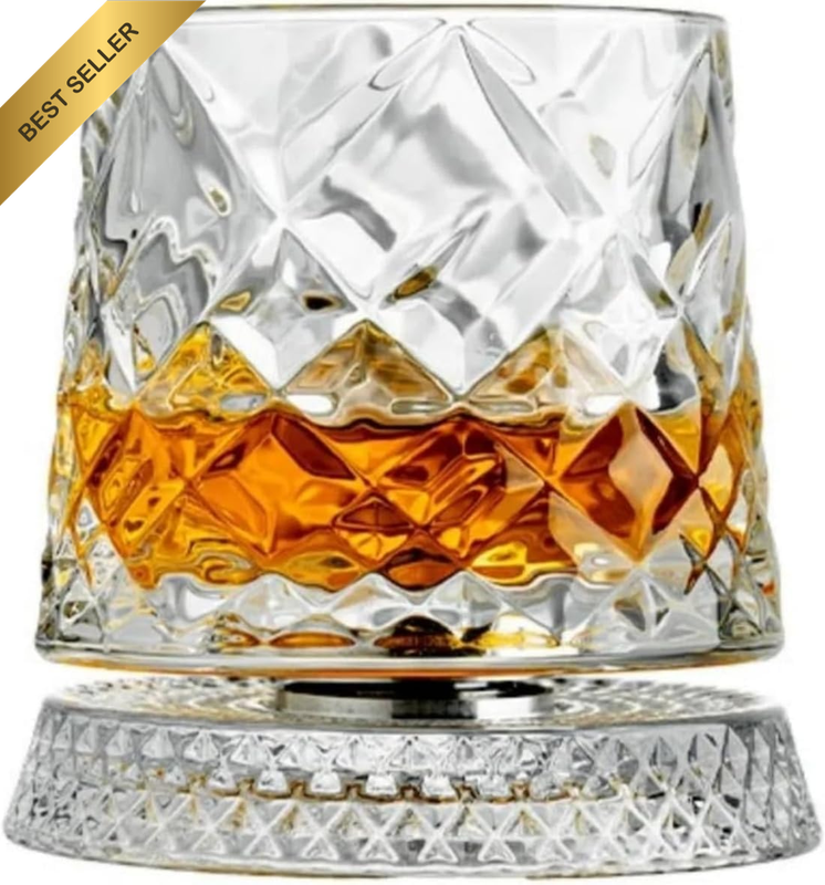 Rotating Whiskey Glass, 9.5OZ Premium Cut Glass with Rotating Base, Used for Str