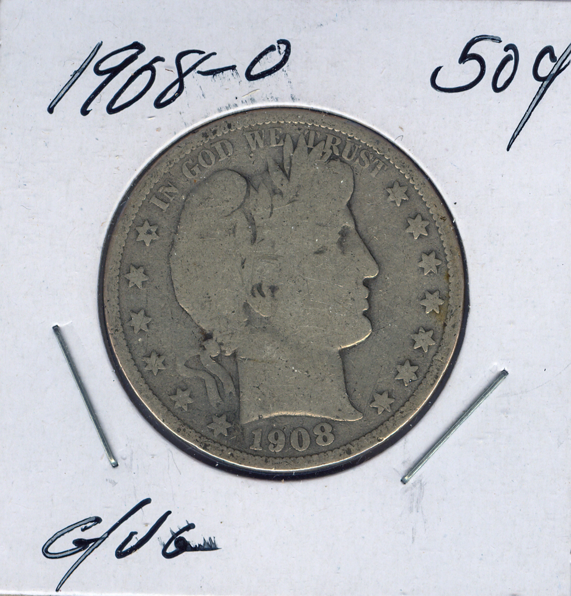 1908-O Silver Barber Half Dollar  Good - G -  Quality Sku: Bar-50 #42