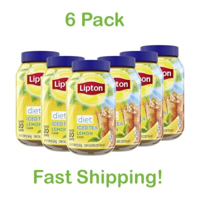 6 Pack Lipton Diet Lemon Iced Black Tea Caffeinated Sugar-Free Makes 20 Quarts
