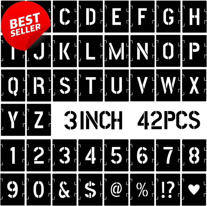 3 Inch Letter and Number Stencils 42 Pcs Reusable Plastic Craft Kit - US