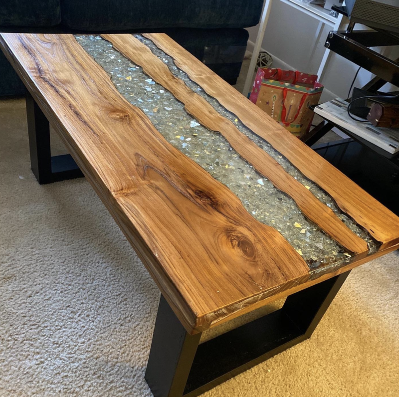 New Industrial Rustic Unique Vintage Style Wooden Teak Wood Resin Coffee Table