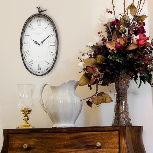 Antique Vintage Oval Oblong Narrow Wall Clock ~ French Style ~ Roman Numerals