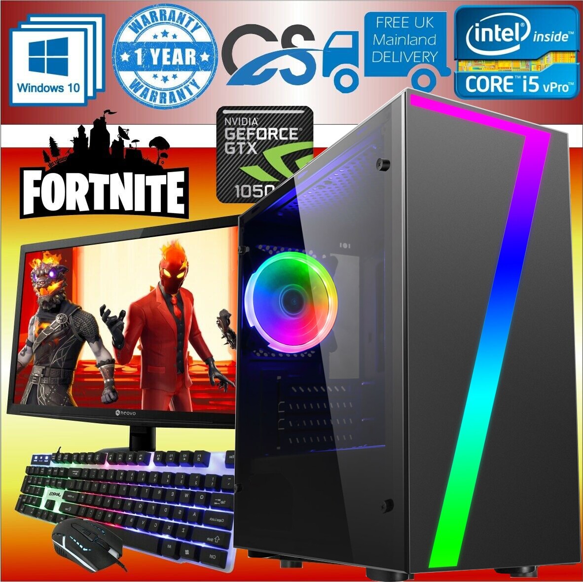 Fast Gaming PC Computer Bundle Intel Quad Core i5 16GB 1TB Win10 4GB