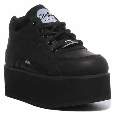 Pre-owned Buffalo Technology Buffalo 1533069 Womens Lace Up Platfom Sneakers In Black Size Us 6 - 10