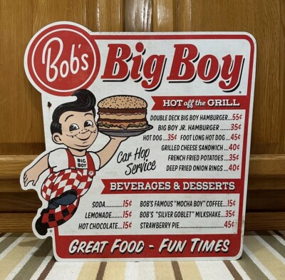 Bobs Big Boy Sign Menu Metal Food Drink Hamburger Vintage Style Wall Decor