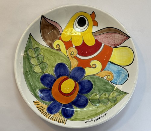 Nino Parrucca Signed Hand Painted Bird & Flower Made In
