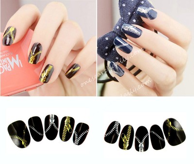 2 Pcs Nail Art Water Transfers Stickers Silver Zippers Zip Water