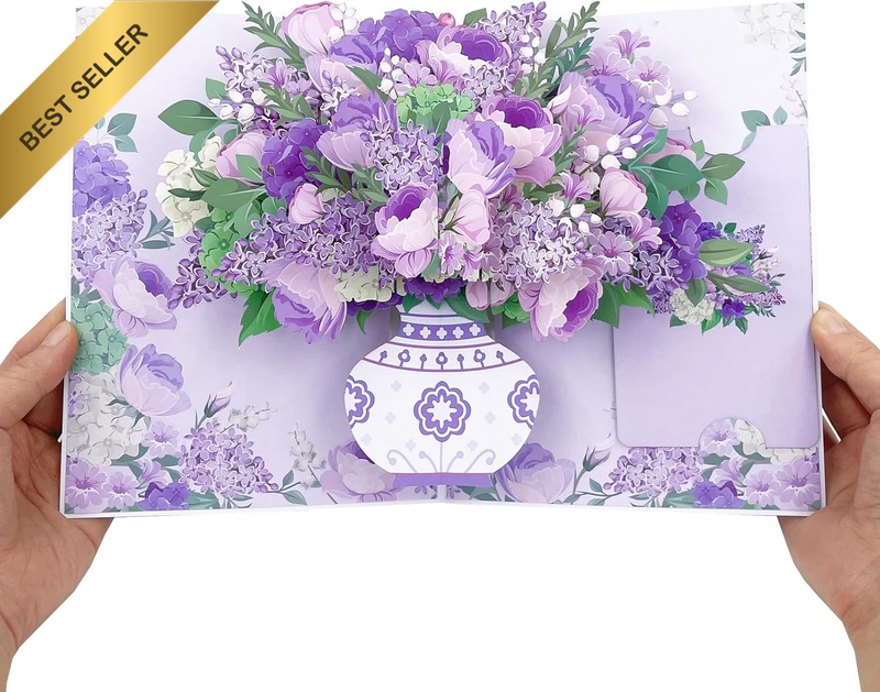 3D Pop up Flower Greeting Card with Envelope, Purple Handmade Hydrangea & Rose B