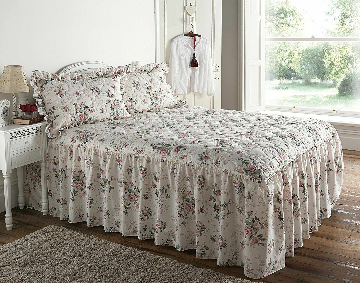 Rose Garden Classic Quilted Fitted Floral Bedspread Lightweight Layer w Valance eBay