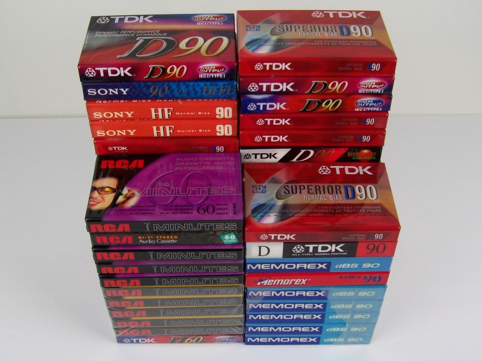 50 Blank Audio Cassette Tape Lot Sony TDK  Rca  Memorex 60 90 Minutes  Sealed