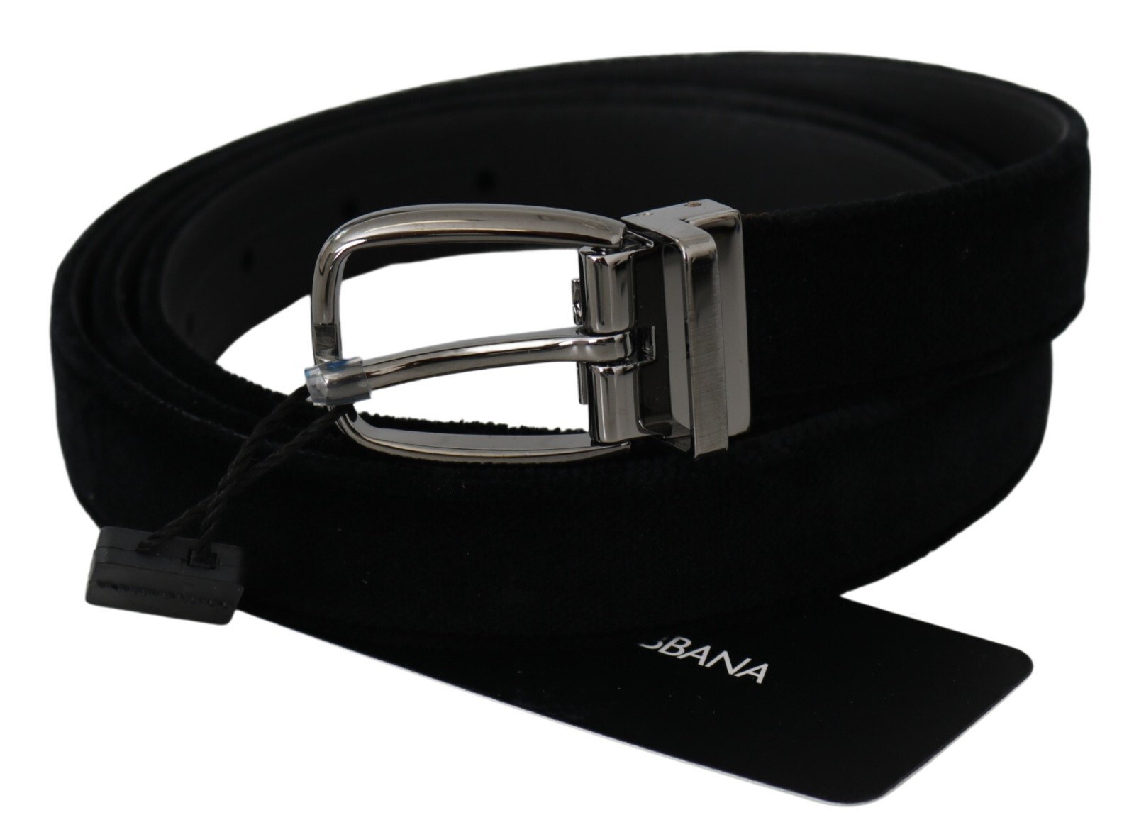 Pre-owned Dolce & Gabbana Belt Black Velvet Silver Tone Metal Buckle Mens S. 115cm / 46in