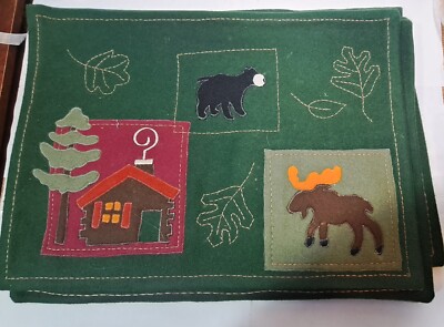 Rustic Christmas Placemats Moose Bear Log Cabin Forest Green Set of 6 New