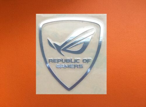 1 pcs REPUBLIC OF GAMERS Silver Chrome Color Sticker Logo Decal Badge 27 x 30mm
