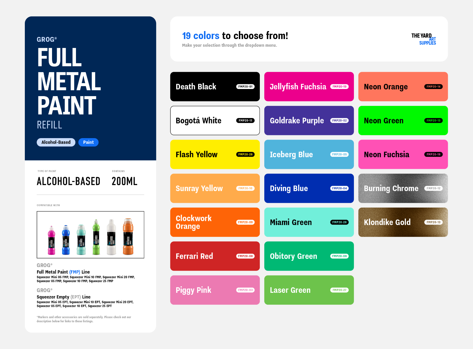 GROG Full Metal Paint Alcohol-based 200ml Paint Refill Graffiti Art Supplies