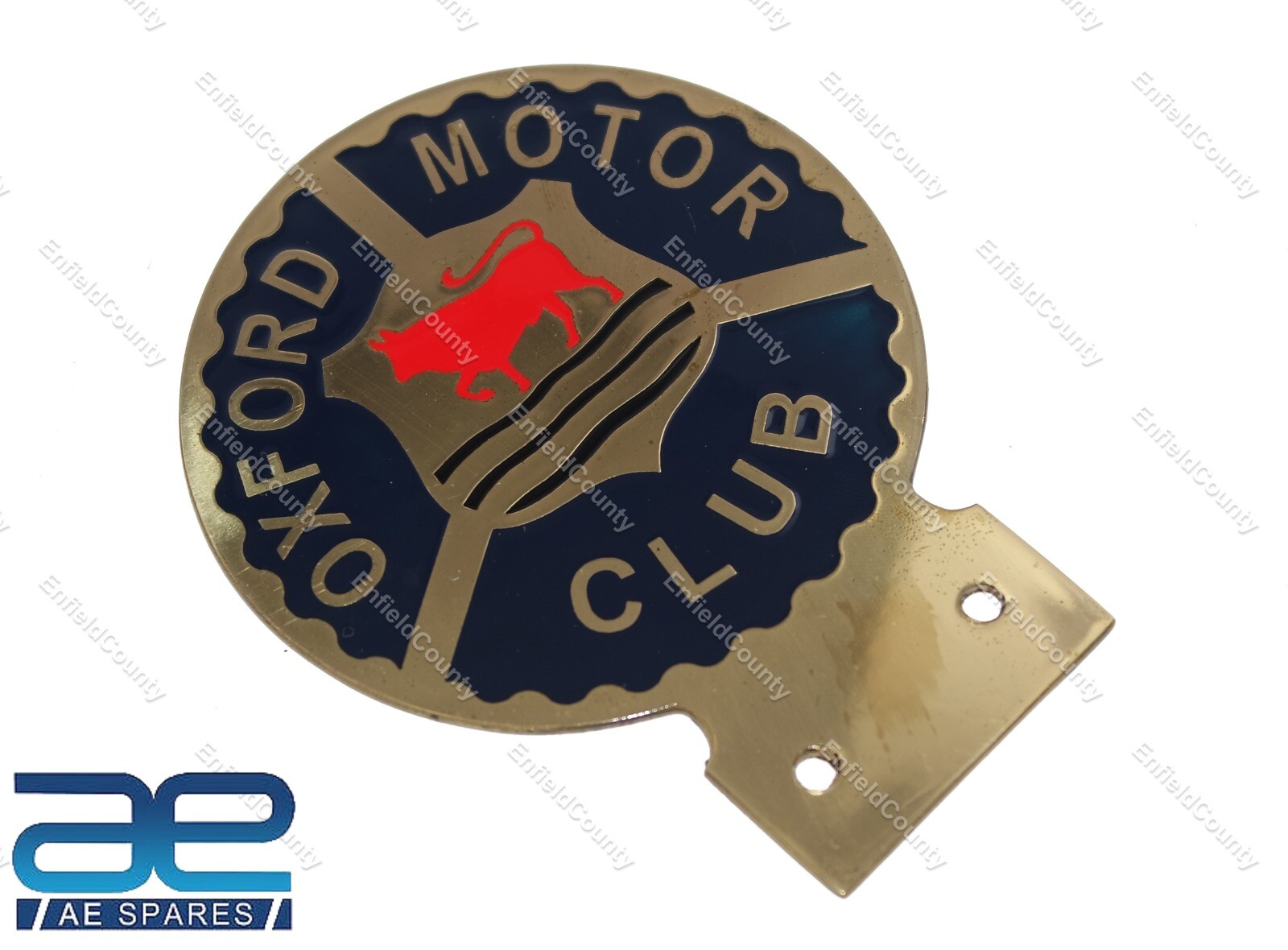 Vintage Oxford Motor Club Car Heavy Brass Enamel Front Grill Decal Badge  