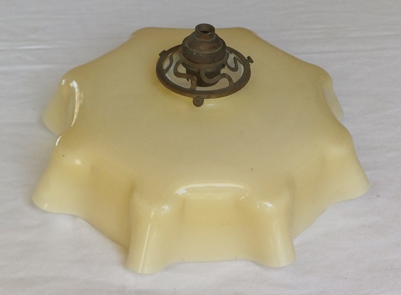 Ancien Abat-Jour Suspension Opaline Jaune Clair DrapÃ© Avec Griffe