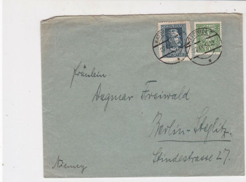 Poland 1931 Katowice Cancels Man & Eagle Stamps Cover to Berlin Ref 25606