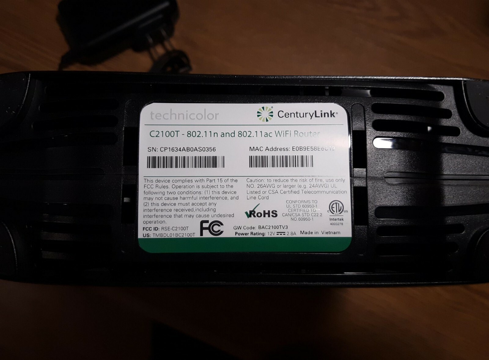 CenturyLink Technicolor C2100T Gigabit Wi-FI VDSL Fiber Router Modem FREE SHIP