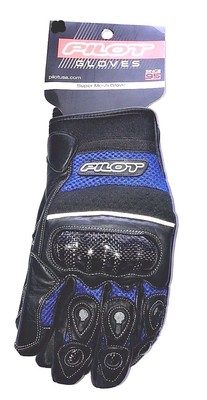 Pilot Super Mesh Motorcycle Glove with Carbon Fiber Knuckles, Blue, X-Large