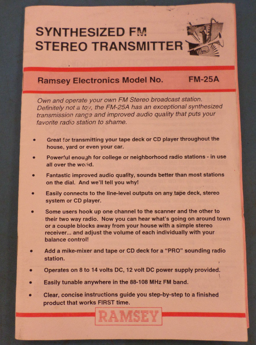 RAMSEY FM25 Stereo FM Transmitter FCC Part 15 Qualified