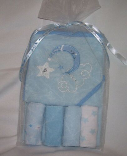 Blue Moon Stars Hooded Bath Towel Set SHOWER Gift Baby Shower Decor Party Favor
