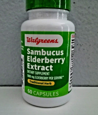 WALGREENS SAMBUCUS ELDERBERRY 1000 mg EXTRACT 60 CAPSULES EXPIRES 03/2025