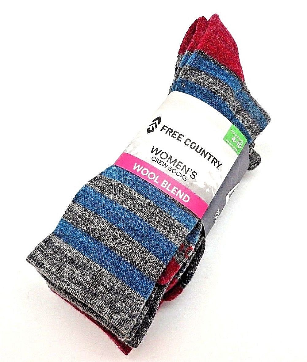 Free Country Women's Wool Blend Crew Socks Marled Color Block 4 Pack