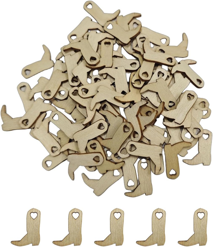 100Pcs Mini Cowboy Boots Wood DIY Crafts Cutouts Wooden Cowboy Boots Shaped Embe