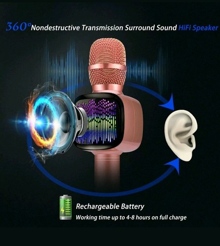 BONAOK Upgraded Wireless Bluetooth Karaoke Microphone with Dual Sing  LED Lights
