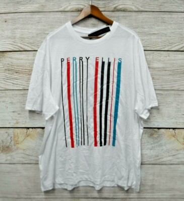 Perry Ellis T-Shirt Mens Size 2XLT (57'' Chest) Running Letter Bar Code Shirt New