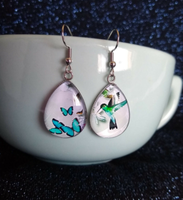 Hummingbird Butterfly Handmade Glass Earrings Bird Butterfly