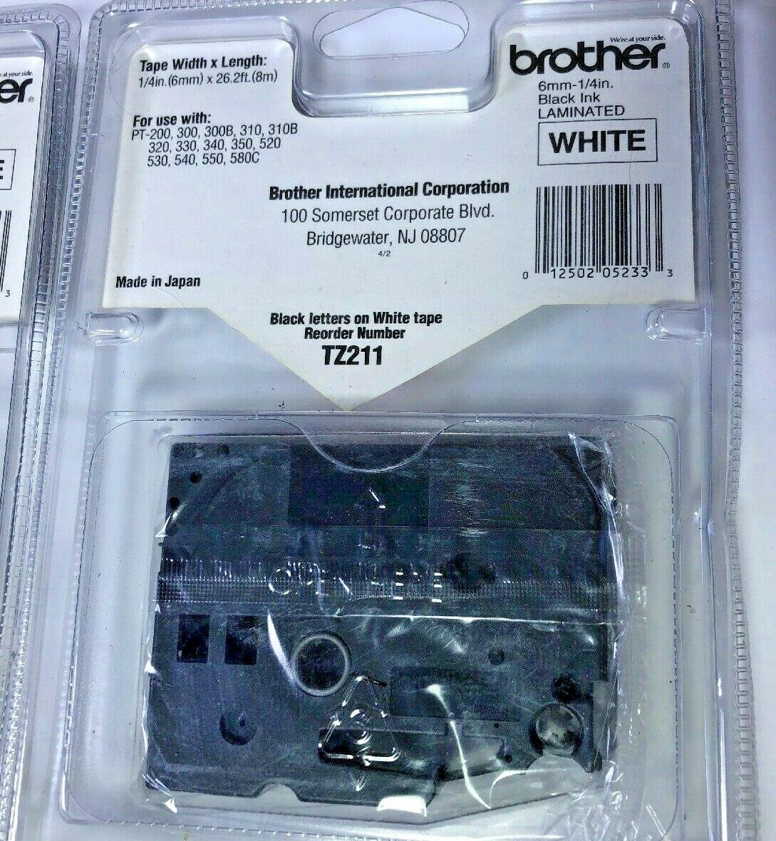 3x Black on White Label Tape TZ-211 6mm 1/4