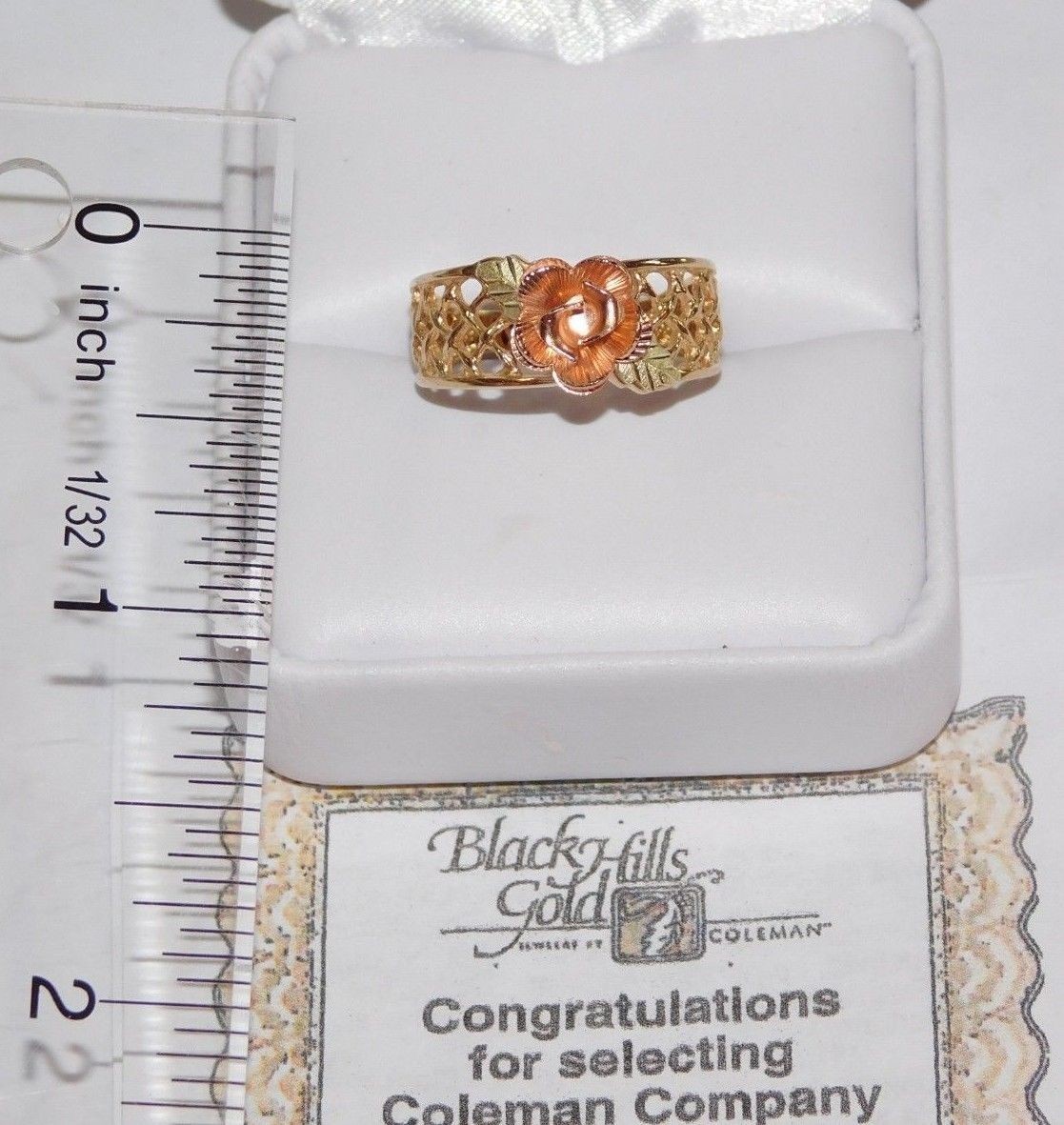 Black Hills Gold 10 kt 12 kt Large Coleman Rose Leaves Lattice Ring Size 8 1/4