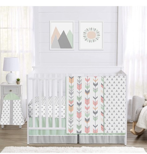 Sweet Jojo Designs Gray, Coral and Mint Woodlamd Arrow 4 Pcs