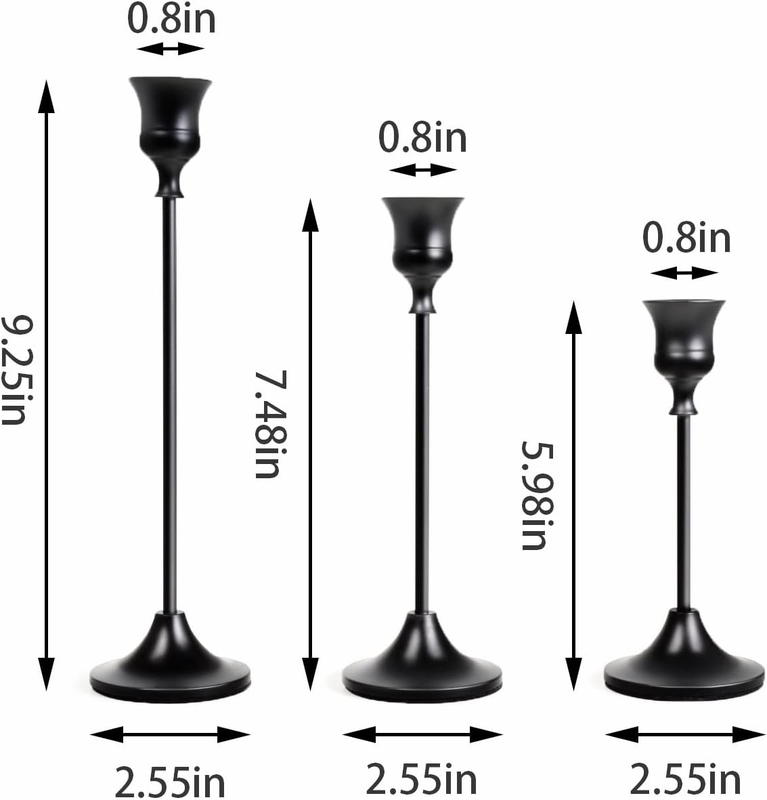 Matte Black Candle Stick Candle Holder Set of 3, Taper Candlestick Holders Vinta