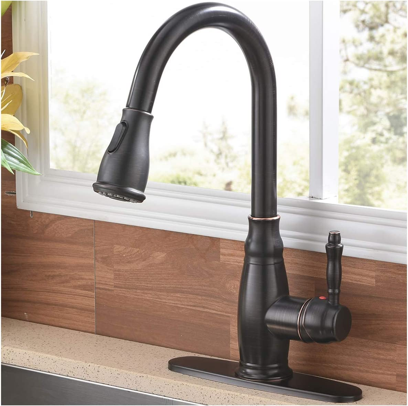 Antique Single Handle Pull down Sprayer Oil Rubbed Bronze Kitchen Faucet, Farmho