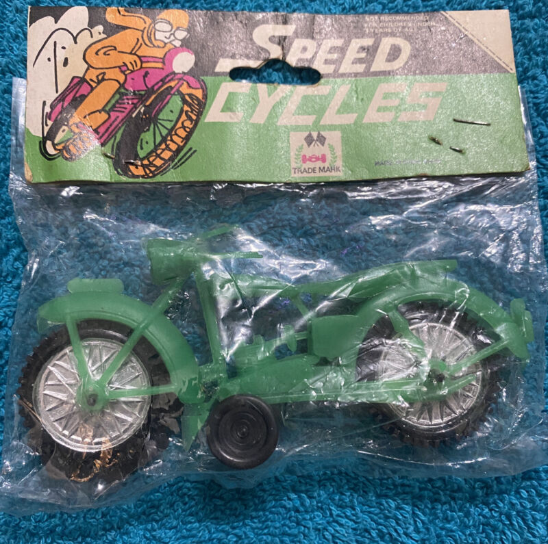 Vintage Speed Cycles Green Plastic Motorcycle Racing Toy NIP SEALED 