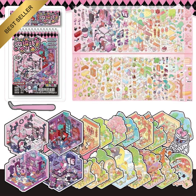 20 Sets 3D DIY Stickers Scenes with Tweezers Make Your Own Miniature Room Advent
